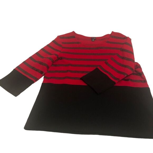 Rafaela Petite Size M Crew Neck Red Black Striped Shimmery Holiday Sweater - Picture 9 of 13